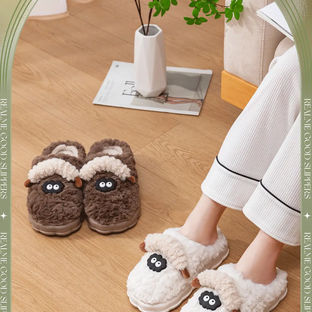 Women's Cotton Slippers for Winter, Plush Sheepskin Indoor Home Slippers for Couples, Furry and Warm Slippers for Men and Women in Autumn and Winter — feature 2