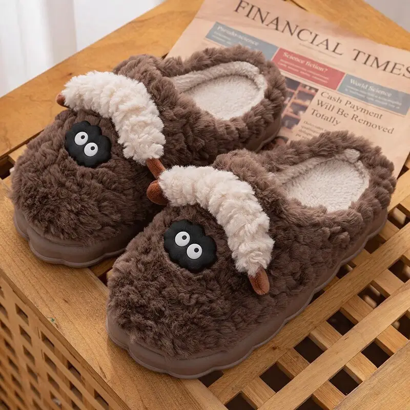 Women's Cotton Slippers for Winter, Plush Sheepskin Indoor Home Slippers for Couples, Furry and Warm Slippers for Men and Women in Autumn and Winter - Image 4