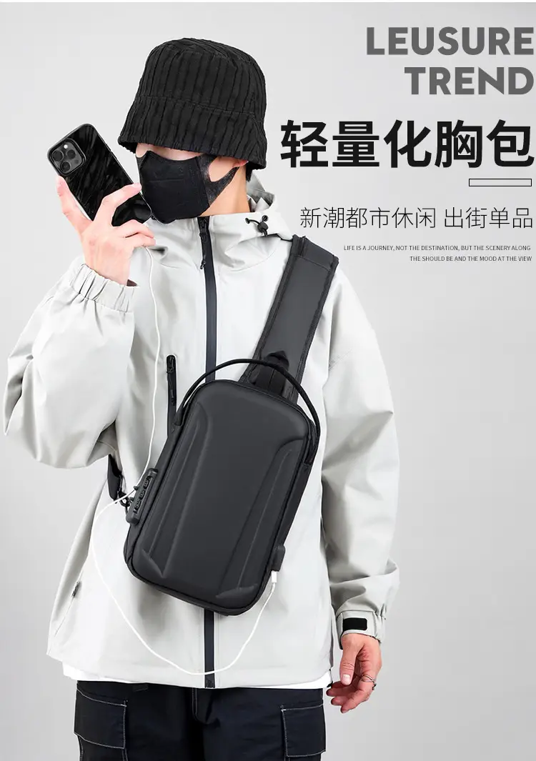 2025 Men's Anti-Theft Crossbody Bag Grey Black — feature 2
