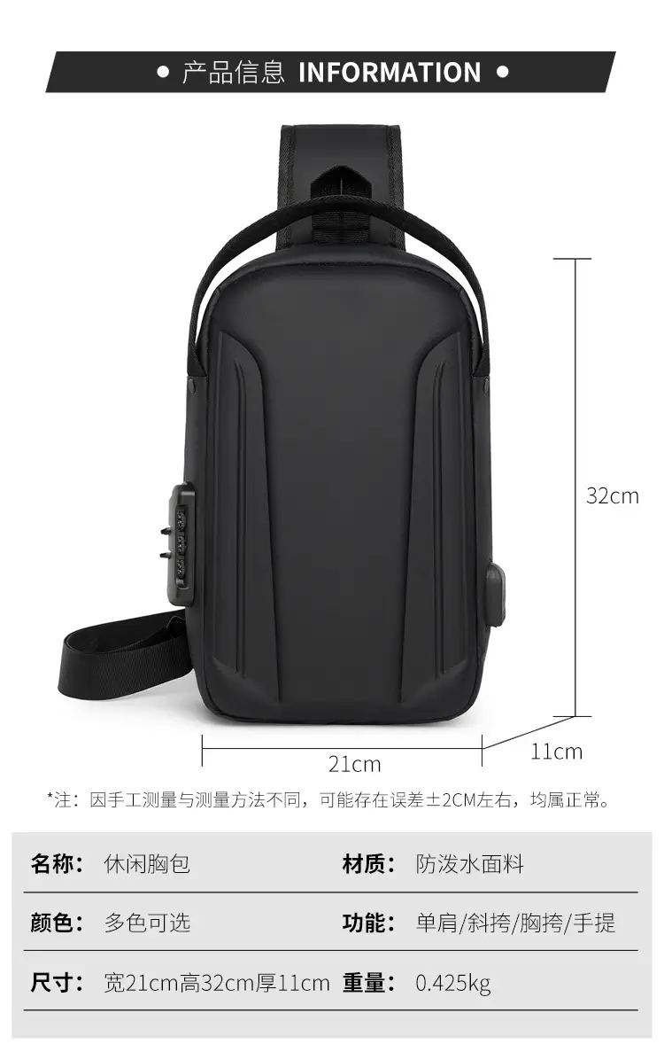 2025 Men's Anti-Theft Crossbody Bag Grey Black — feature 4