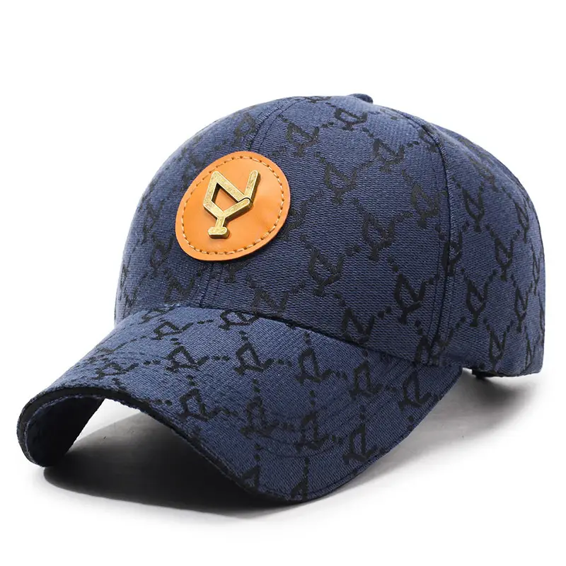 Blue Embroidered Men's Baseball Cap with Leather Badge - Image 4