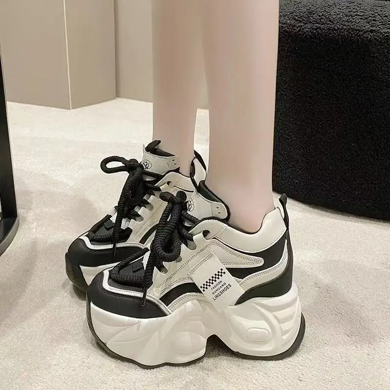 Women's White Brown Thick Platform Casual Shoes - Image 6
