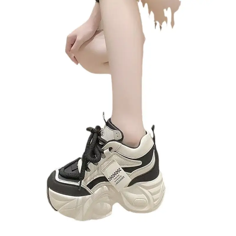 Women's White Brown Thick Platform Casual Shoes - Image 8