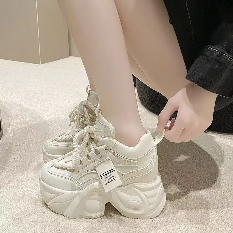Women's White Brown Thick Platform Casual Shoes - Image 2