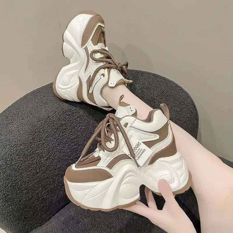 Women's White Brown Thick Platform Casual Shoes - Image 3