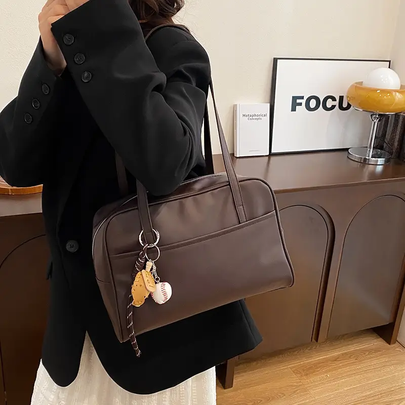 Retro Brown Tote Bag Women 2024 Winter Shoulder - Image 4
