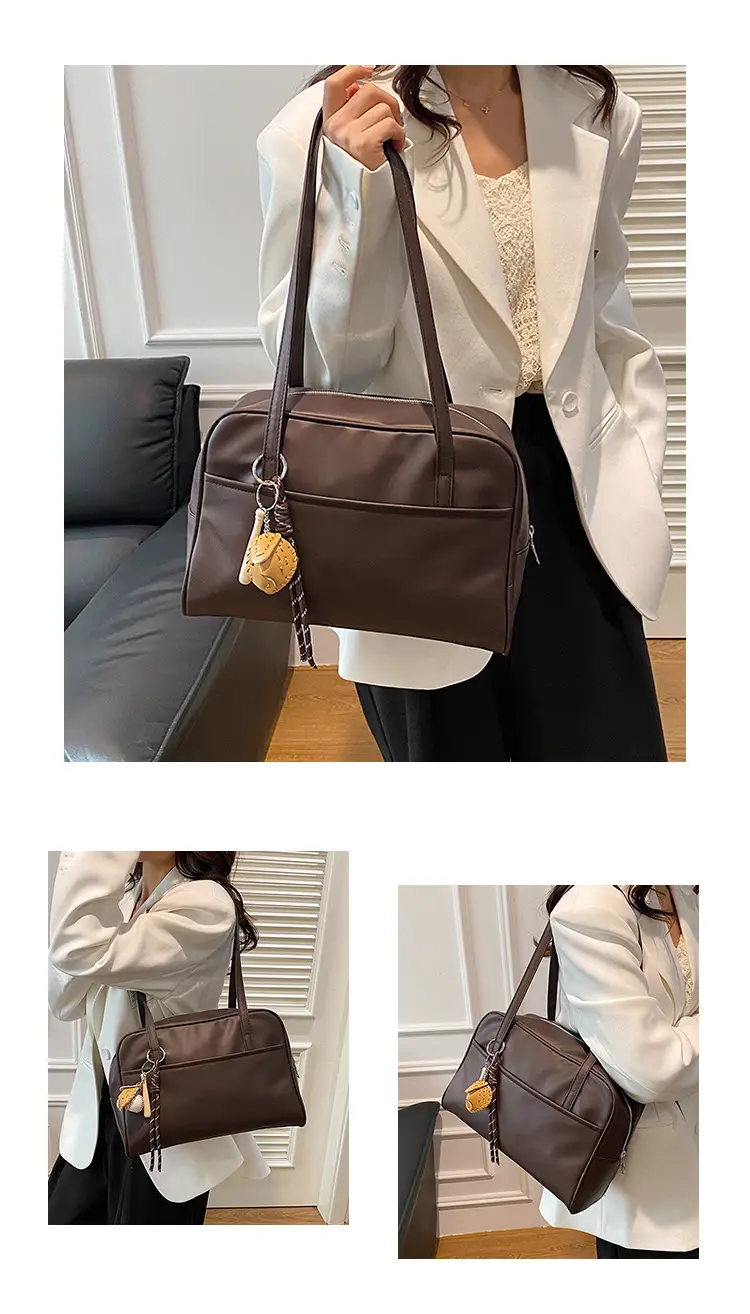 Retro Brown Tote Bag Women 2024 Winter Shoulder — feature 12
