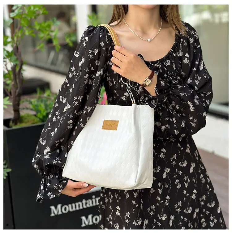 Large Capacity Black Textured Shoulder Bag for Women — feature 16