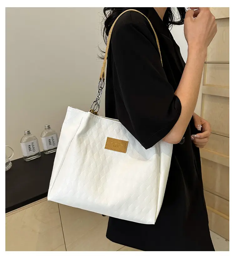 Large Capacity Black Textured Shoulder Bag for Women — feature 2