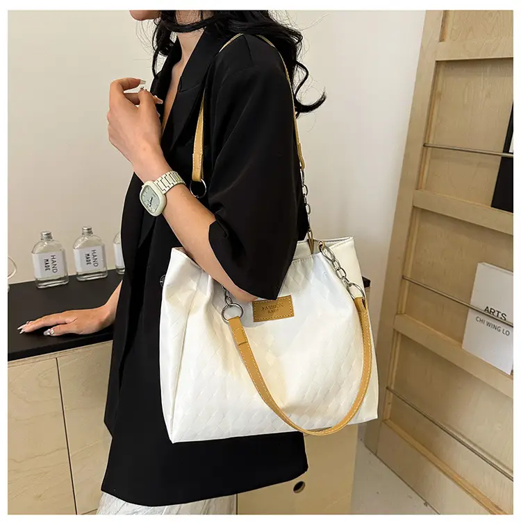Large Capacity Black Textured Shoulder Bag for Women — feature 24