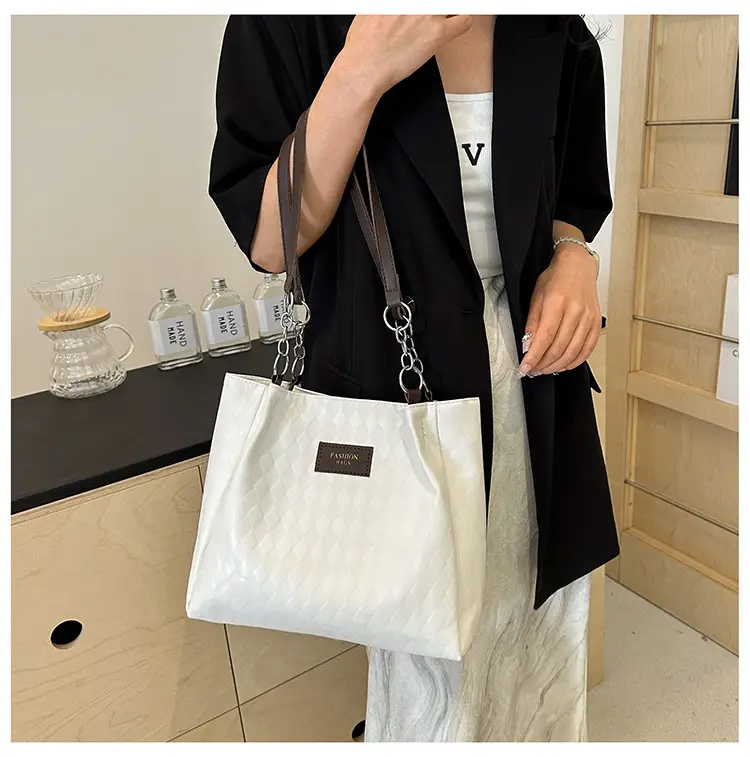 Large Capacity Black Textured Shoulder Bag for Women — feature 25