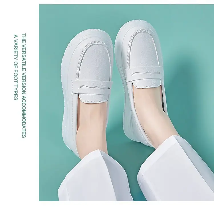 All-white nurse shoes women's soft-soled breathable thick-soled non-slip non-tiring feet work small white shoes one-step heightened medical shoes — feature 3