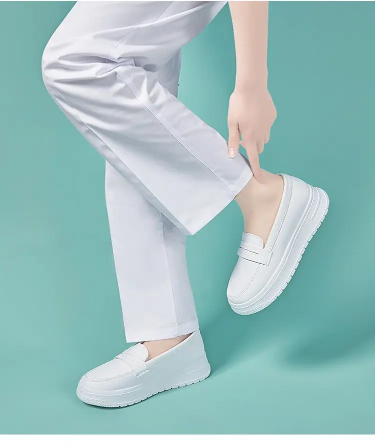 All-white nurse shoes women's soft-soled breathable thick-soled non-slip non-tiring feet work small white shoes one-step heightened medical shoes — feature 4