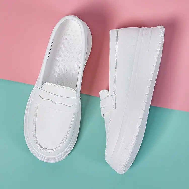 All-white nurse shoes women's soft-soled breathable thick-soled non-slip non-tiring feet work small white shoes one-step heightened medical shoes — feature 9