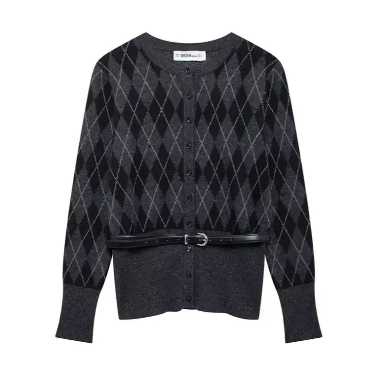 Dark Grey Knit Belt Belt Coat for Women
