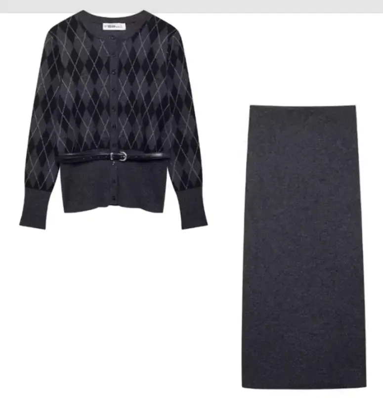 Dark Grey Knit Belt Belt Coat for Women — feature 2