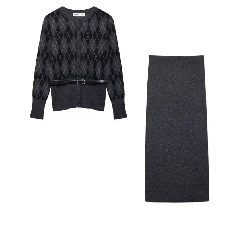 Dark Grey Knit Belt Belt Coat for Women — feature 3
