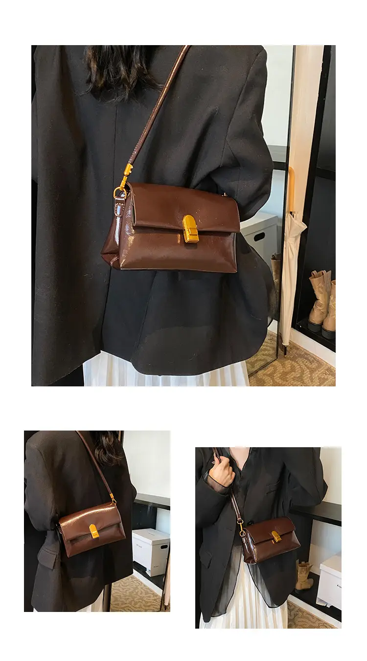 Red Vintage Ladies Shoulder Bag with Gold Plated Clasp — feature 14