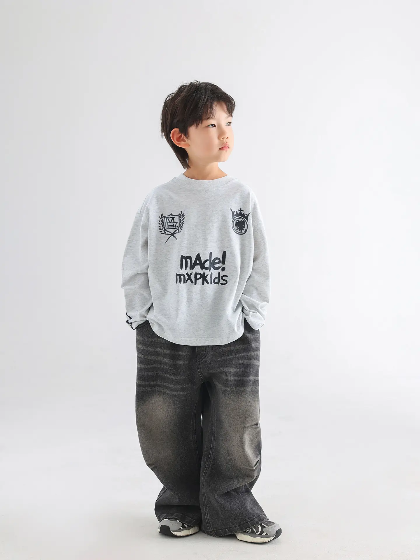 Boys Korean Style Long Sleeve T-Shirt Grey 2026 - Image 2