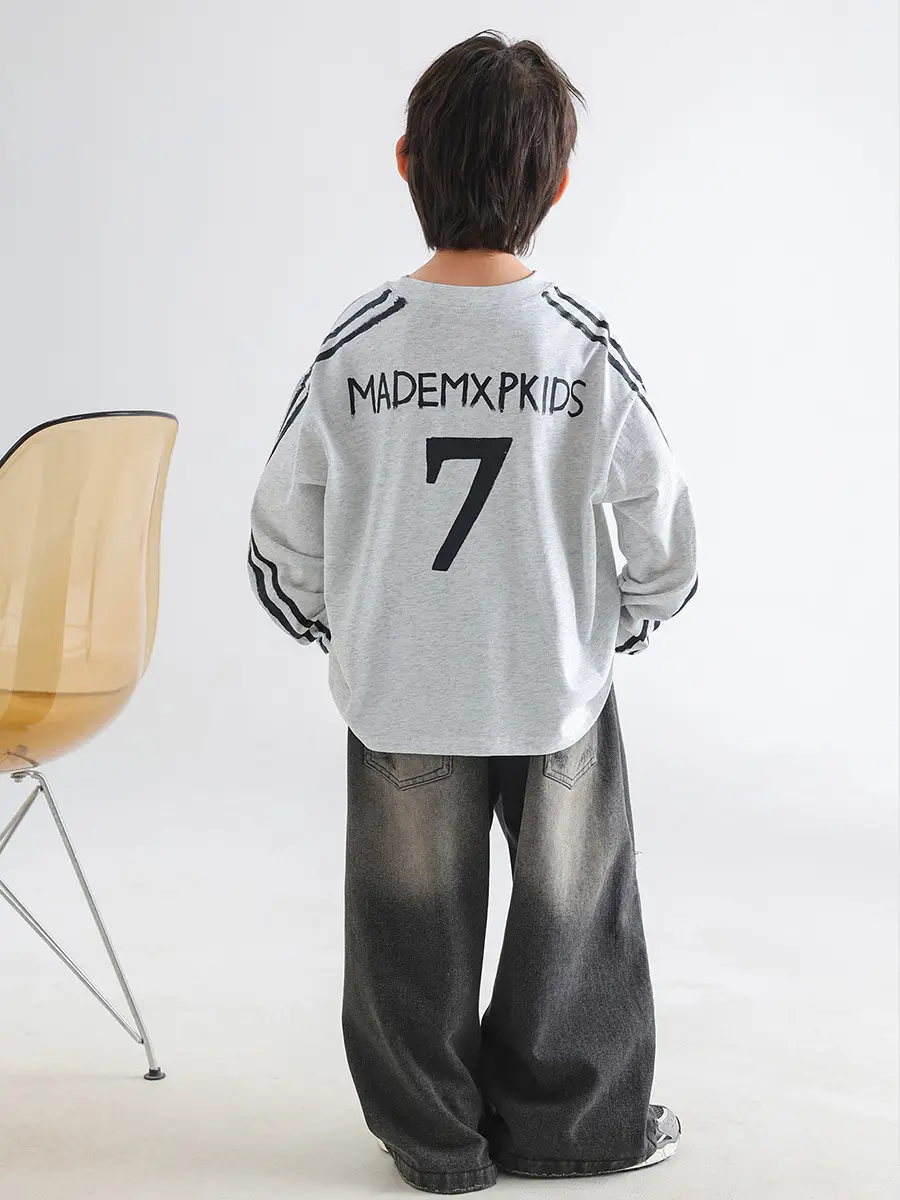 Boys Korean Style Long Sleeve T-Shirt Grey 2026 - Image 5