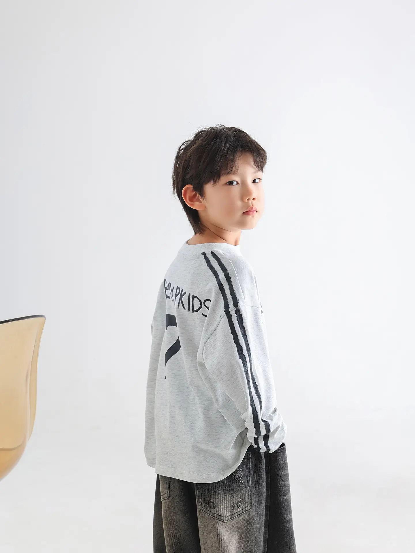 Boys Korean Style Long Sleeve T-Shirt Grey 2026 — feature 14