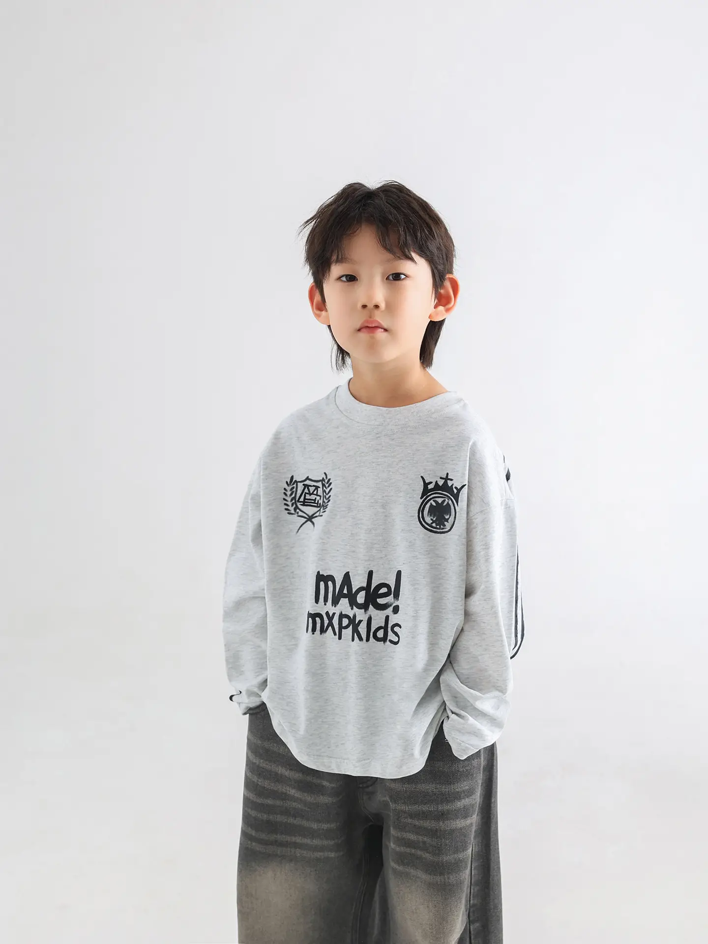 Boys Korean Style Long Sleeve T-Shirt Grey 2026 — feature 18