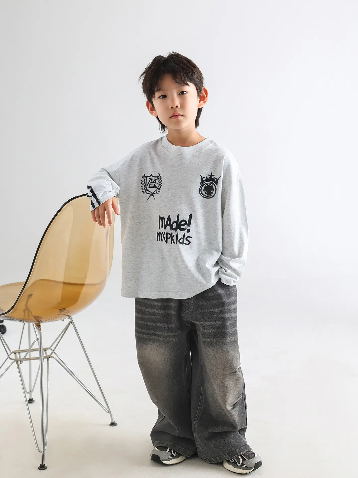 Boys Korean Style Long Sleeve T-Shirt Grey 2026 — feature 19