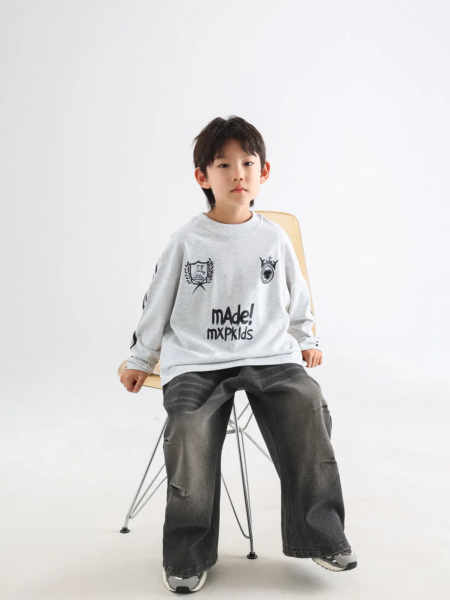 Boys Korean Style Long Sleeve T-Shirt Grey 2026 — feature 20