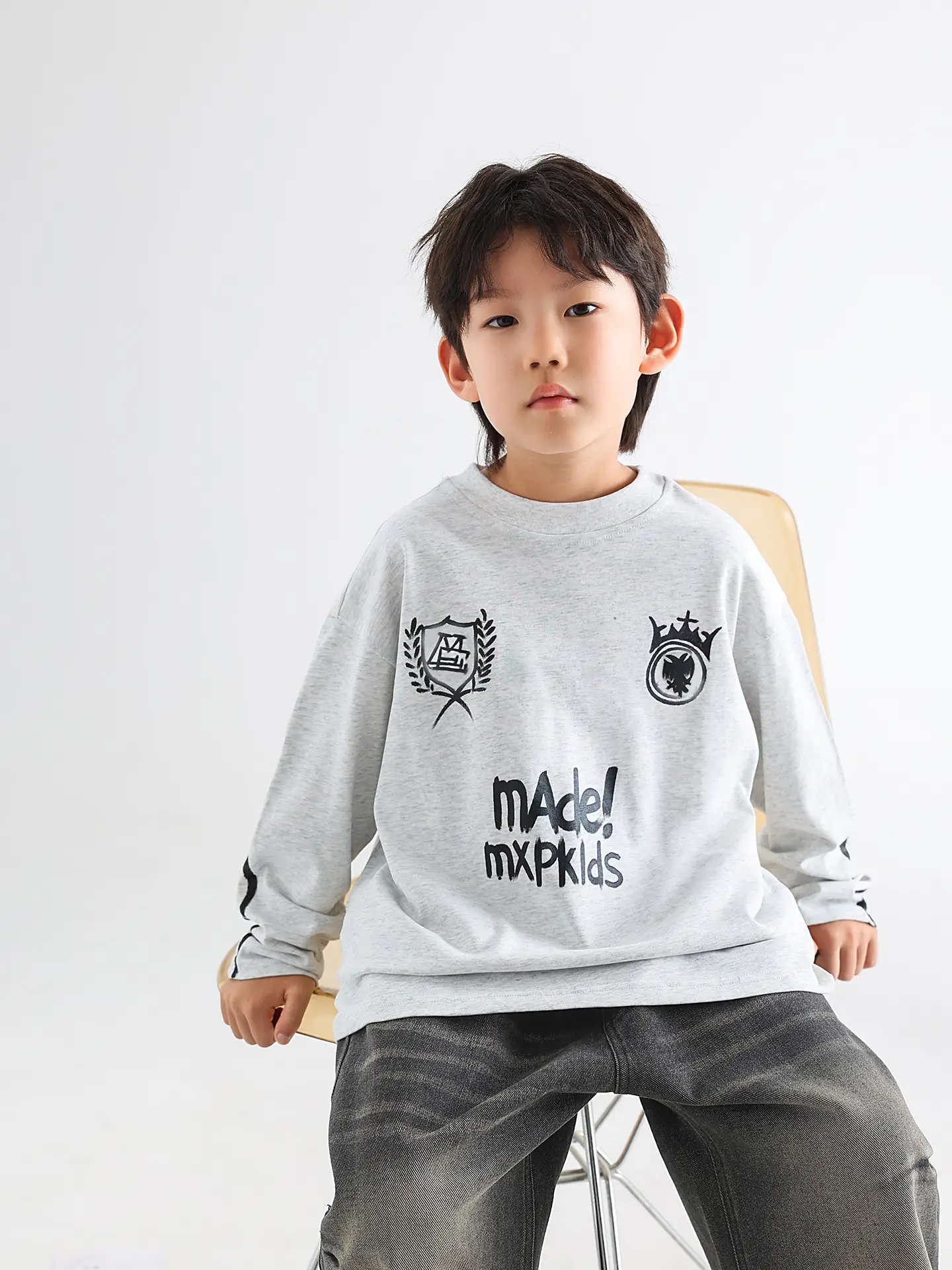 Boys Korean Style Long Sleeve T-Shirt Grey 2026 — feature 21