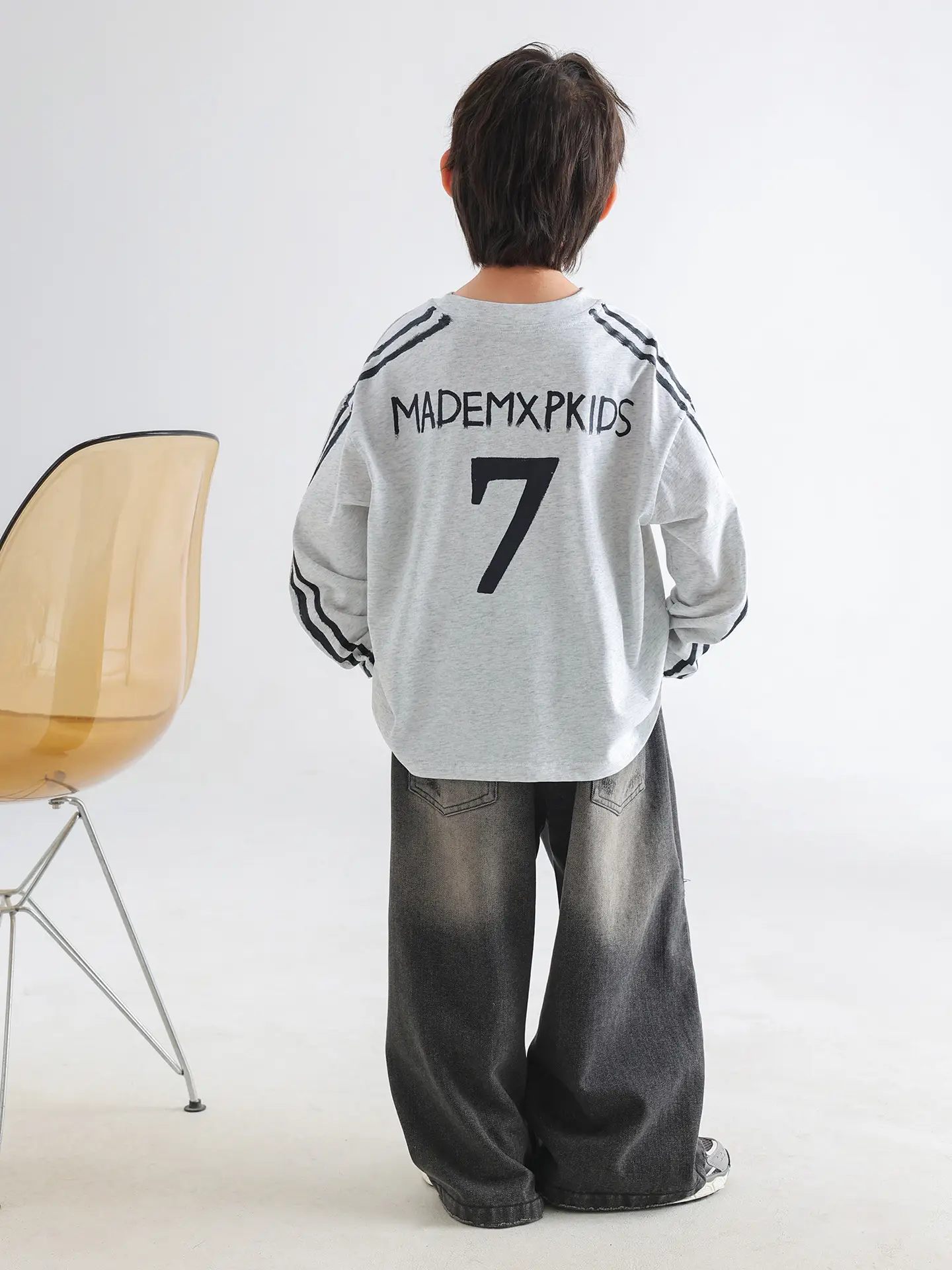 Boys Korean Style Long Sleeve T-Shirt Grey 2026 — feature 5