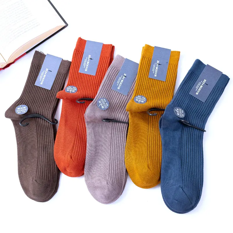 Autumn and winter thick sports breathable tube business stockings men's double needle solid color combed cotton socks wholesale