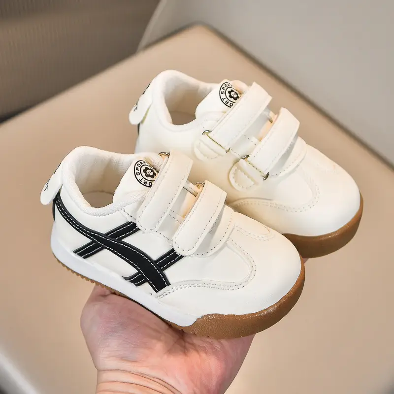 White Kids Sneakers with Velcro Closure