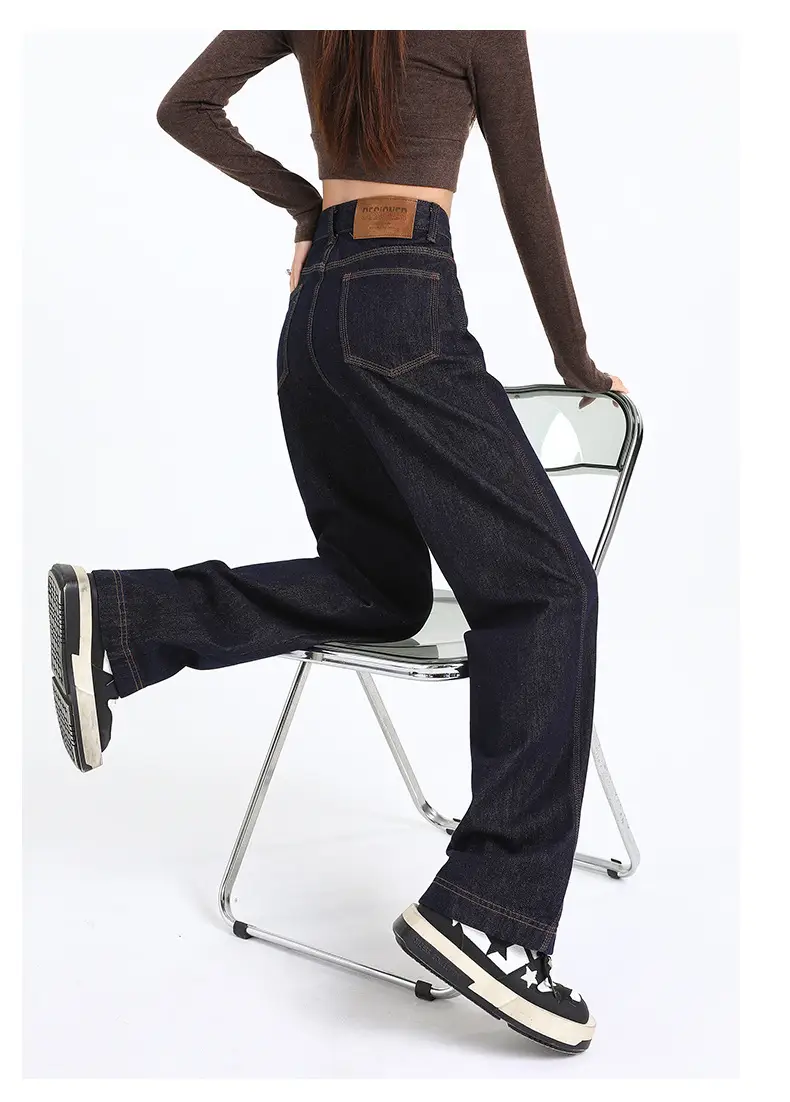 Women's Dark Blue Wide Leg Crotch Jeans 2025 Spring — feature 16