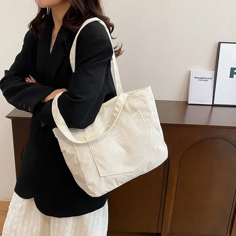 Women's Corduroy Shoulder Bag Tan 2024 New - Image 7