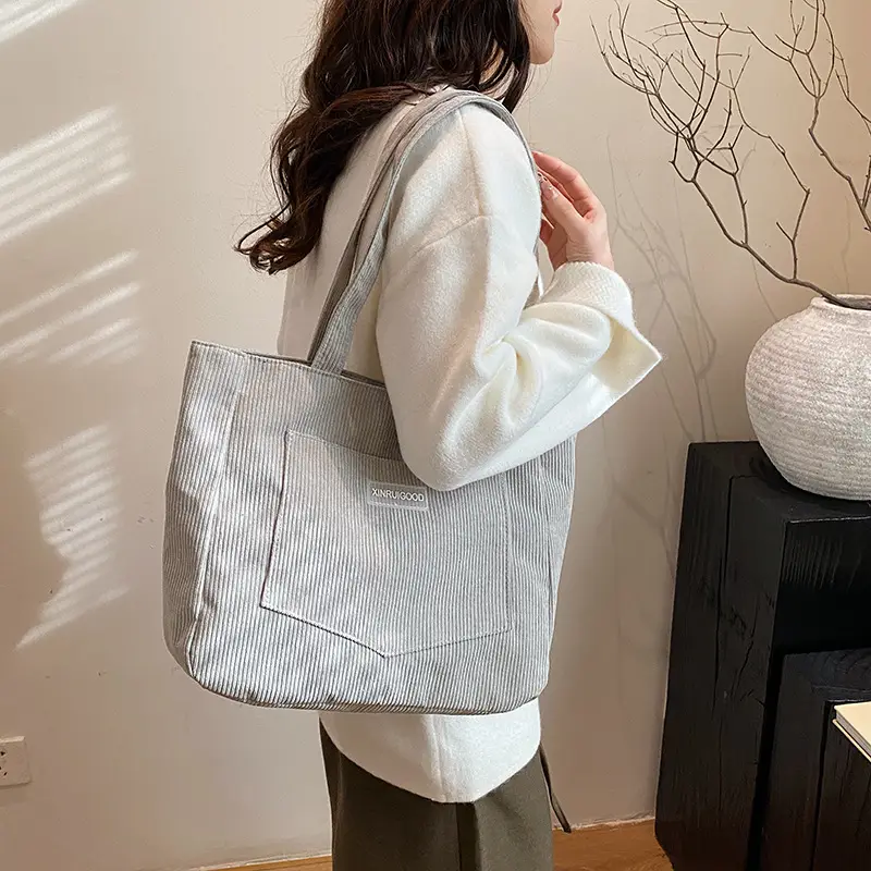 Women's Corduroy Shoulder Bag Tan 2024 New - Image 8
