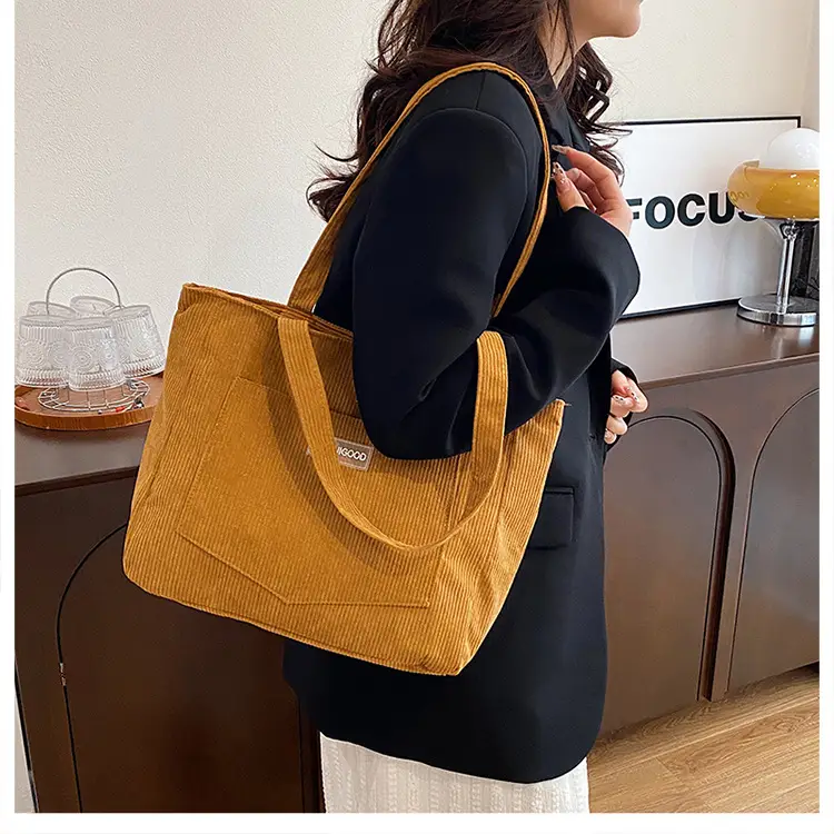 Women's Corduroy Shoulder Bag Tan 2024 New — feature 14