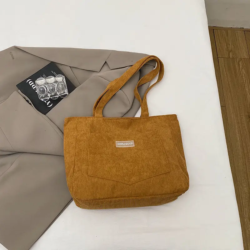 Women's Corduroy Shoulder Bag Tan 2024 New - Image 5