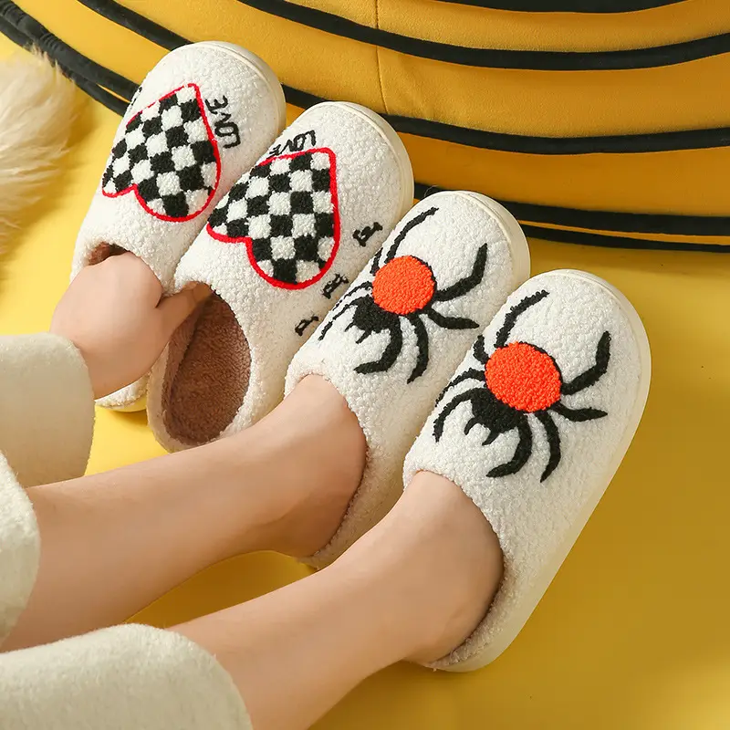 Wholesale Winter Mushroom Smiley Face Heart-Shaped Cotton Slippers for Women, Indoor Plush Warm Slippers, Thickened and Warm