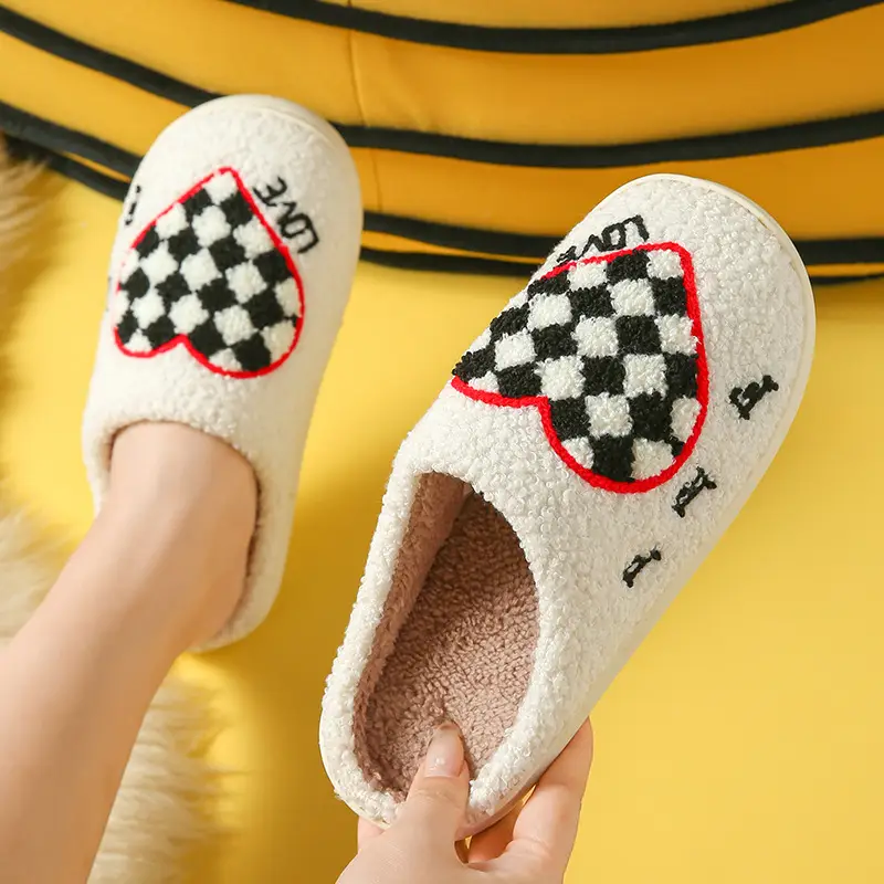Wholesale Winter Mushroom Smiley Face Heart-Shaped Cotton Slippers for Women, Indoor Plush Warm Slippers, Thickened and Warm