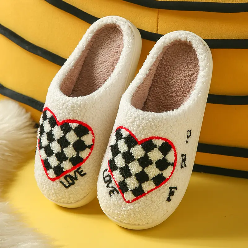 Wholesale Winter Mushroom Smiley Face Heart-Shaped Cotton Slippers for Women, Indoor Plush Warm Slippers, Thickened and Warm