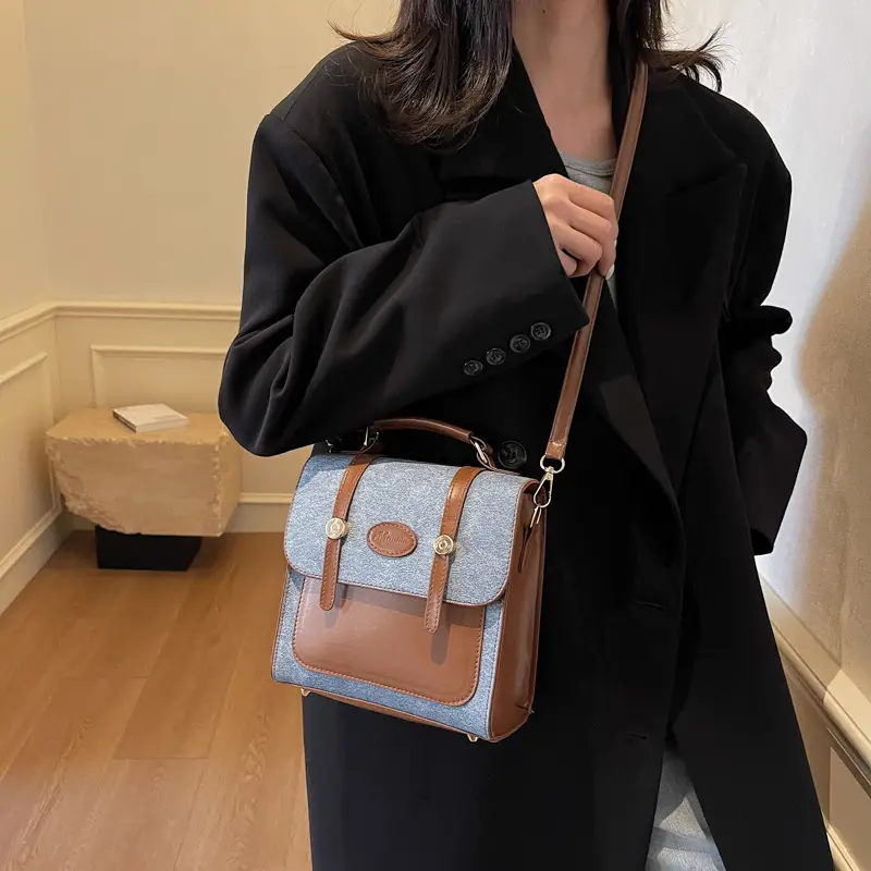 Women's 2024 Winter Shoulder Bag Blue Brown - Image 5