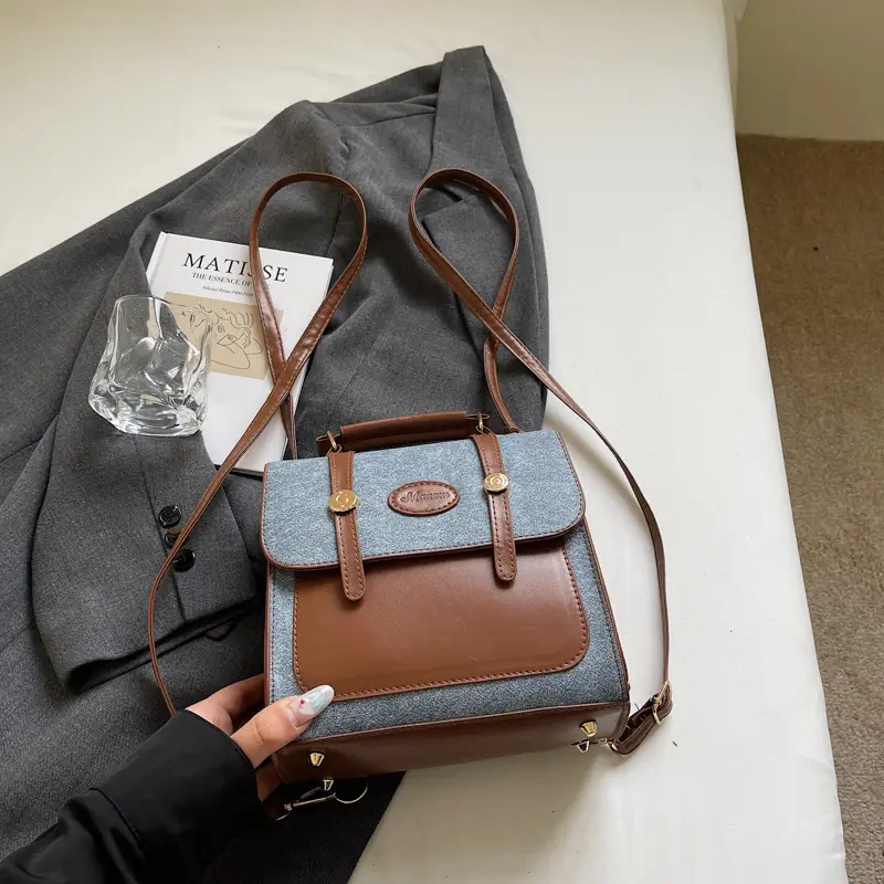 Women's 2024 Winter Shoulder Bag Blue Brown - Image 2