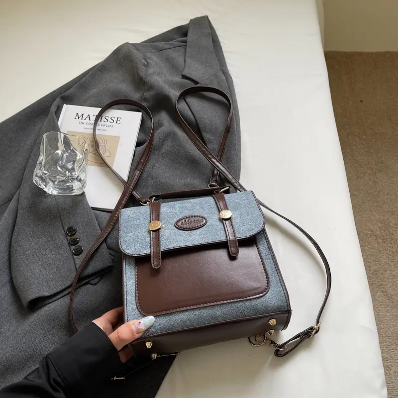 Women's 2024 Winter Shoulder Bag Blue Brown - Image 3