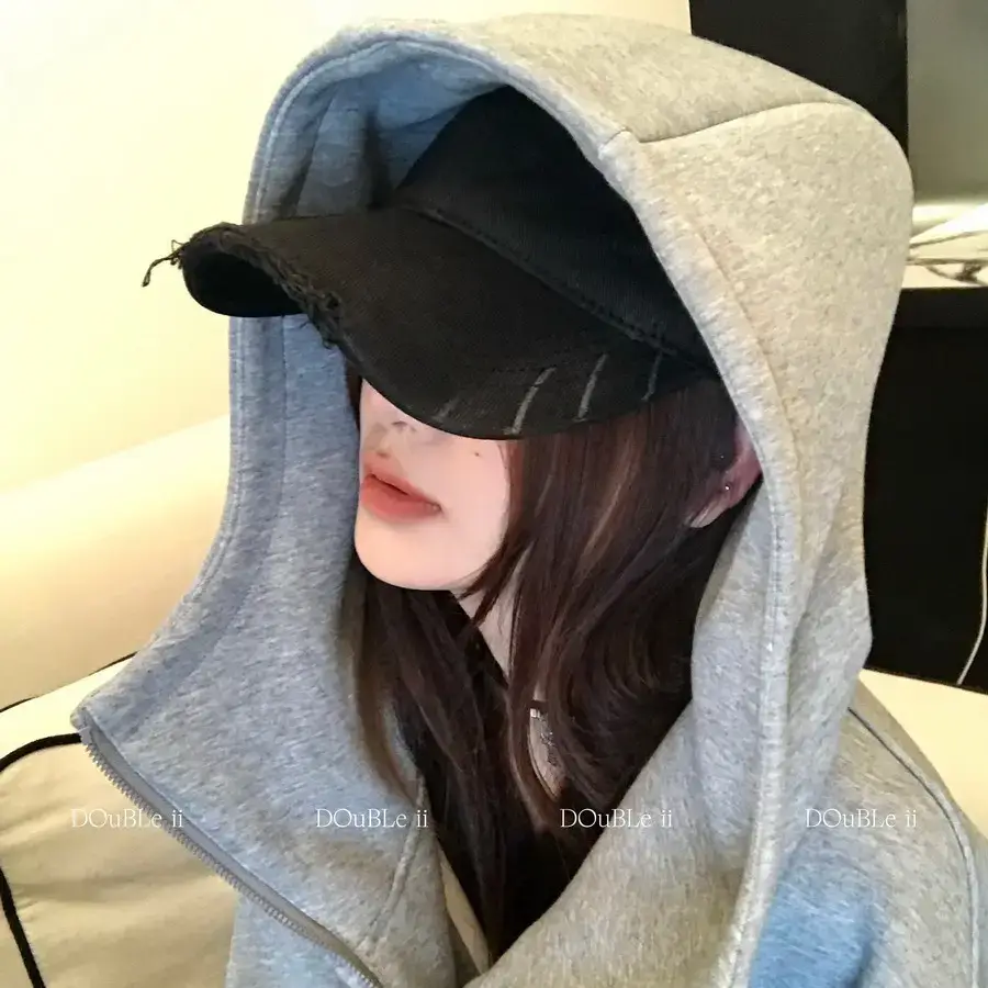 Double II Hooded Baseball Hat Brown Ripped - Image 11