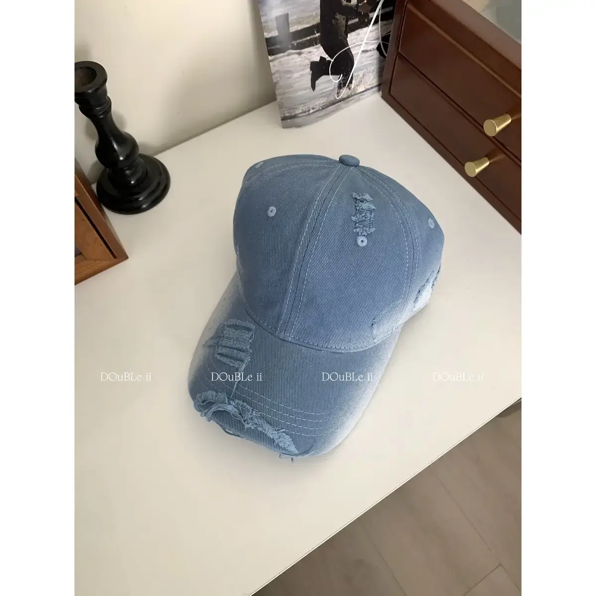 Double II Hooded Baseball Hat Brown Ripped - Image 4
