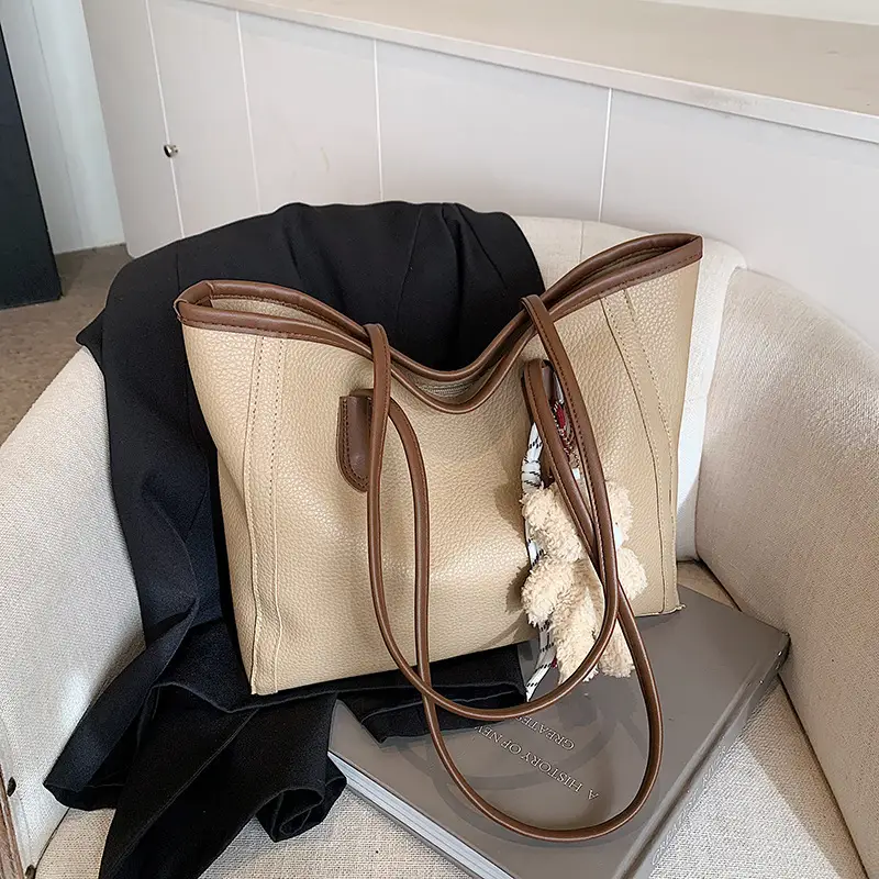 Women's Large Capacity Tan Tote Bag Shoulder Handbag - Image 11