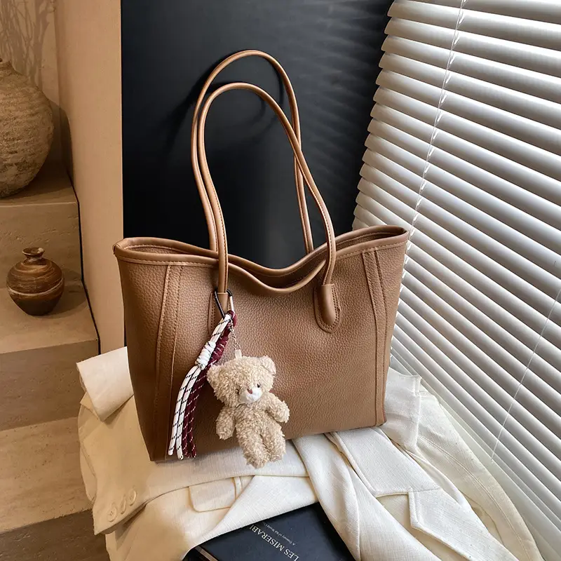 Women's Large Capacity Tan Tote Bag Shoulder Handbag - Image 12