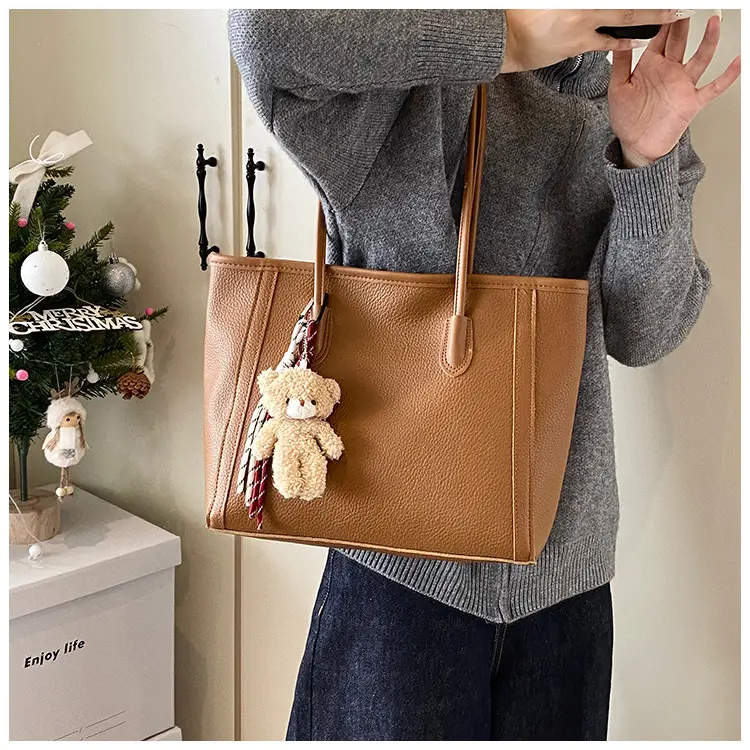 Women's Large Capacity Tan Tote Bag Shoulder Handbag — feature 14