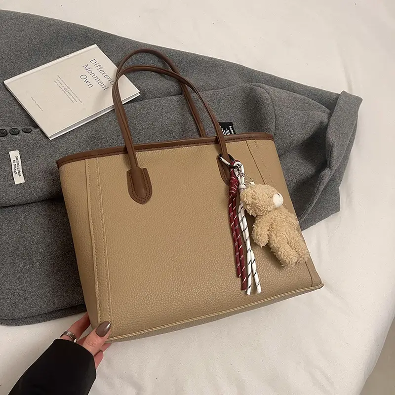 Women's Large Capacity Tan Tote Bag Shoulder Handbag - Image 10