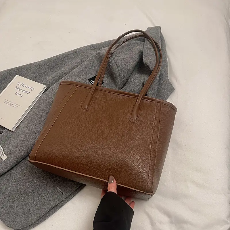 Women's Large Capacity Tan Tote Bag Shoulder Handbag - Image 2